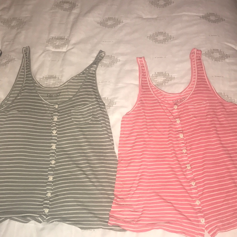 Two striped kirra tank tops with buttons